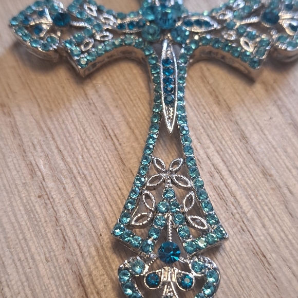 Large Blue Rhinstone Cross - Picture 2 of 4